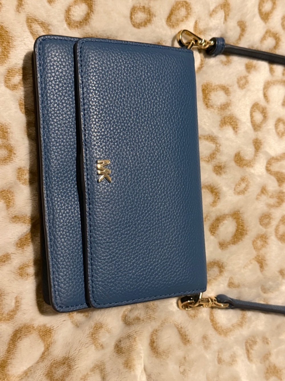 Michael Kors Denim Blue Pebbled Leather Crossbody Wallet